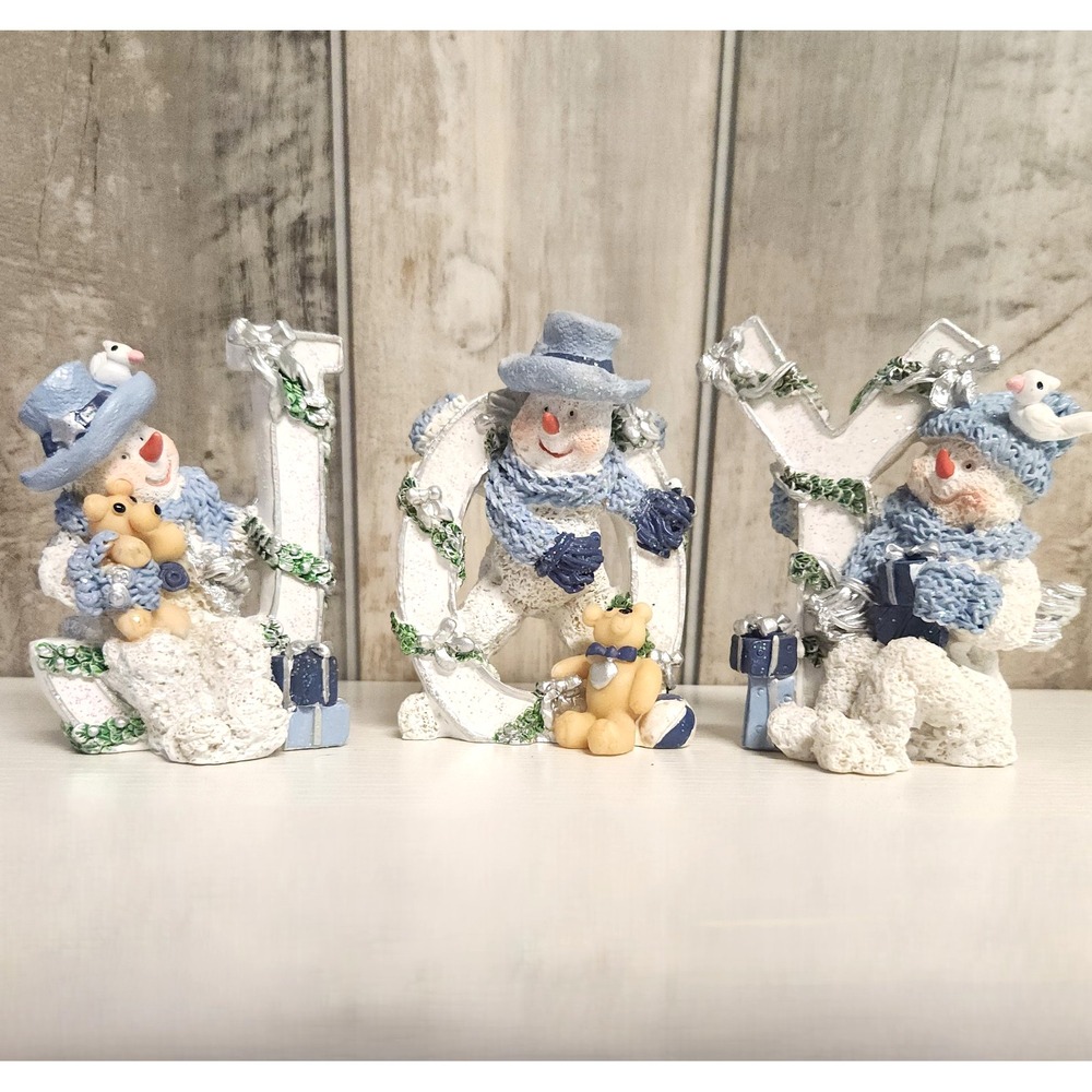 Vintage Lot of 3 Snow Buddies "JOY" Christmas Snowman Figurines Shelf Sitters